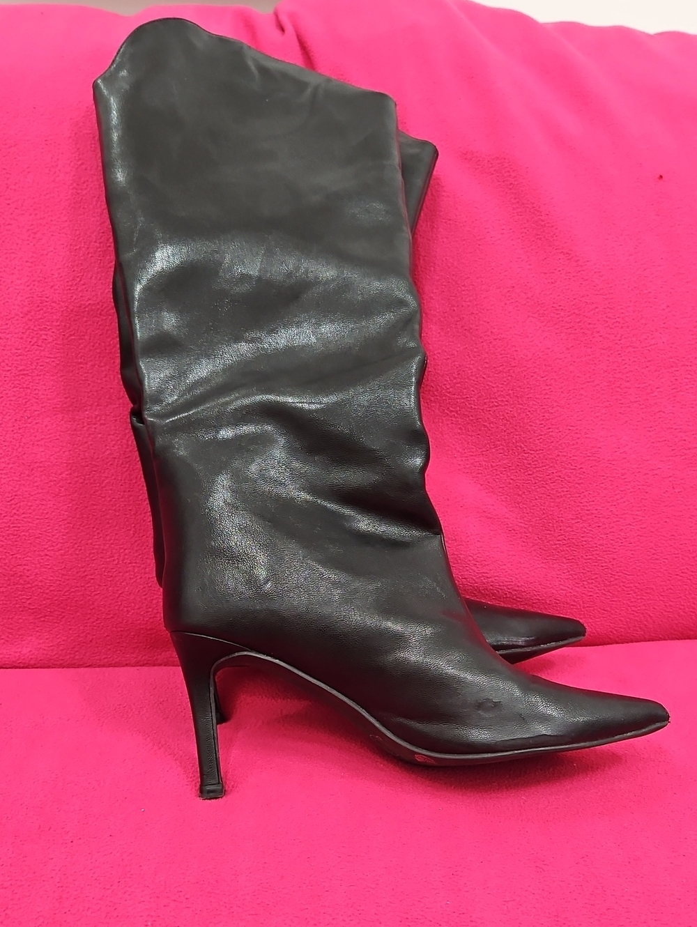 Black Pointed-Toe Leather Knee Boots - Women